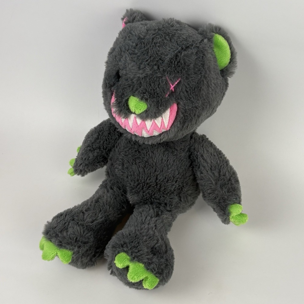 Creepy Zombie Bear Plush 14″ Neon Green & Pink Horror Stuffed Animal - Picture 2 of 6